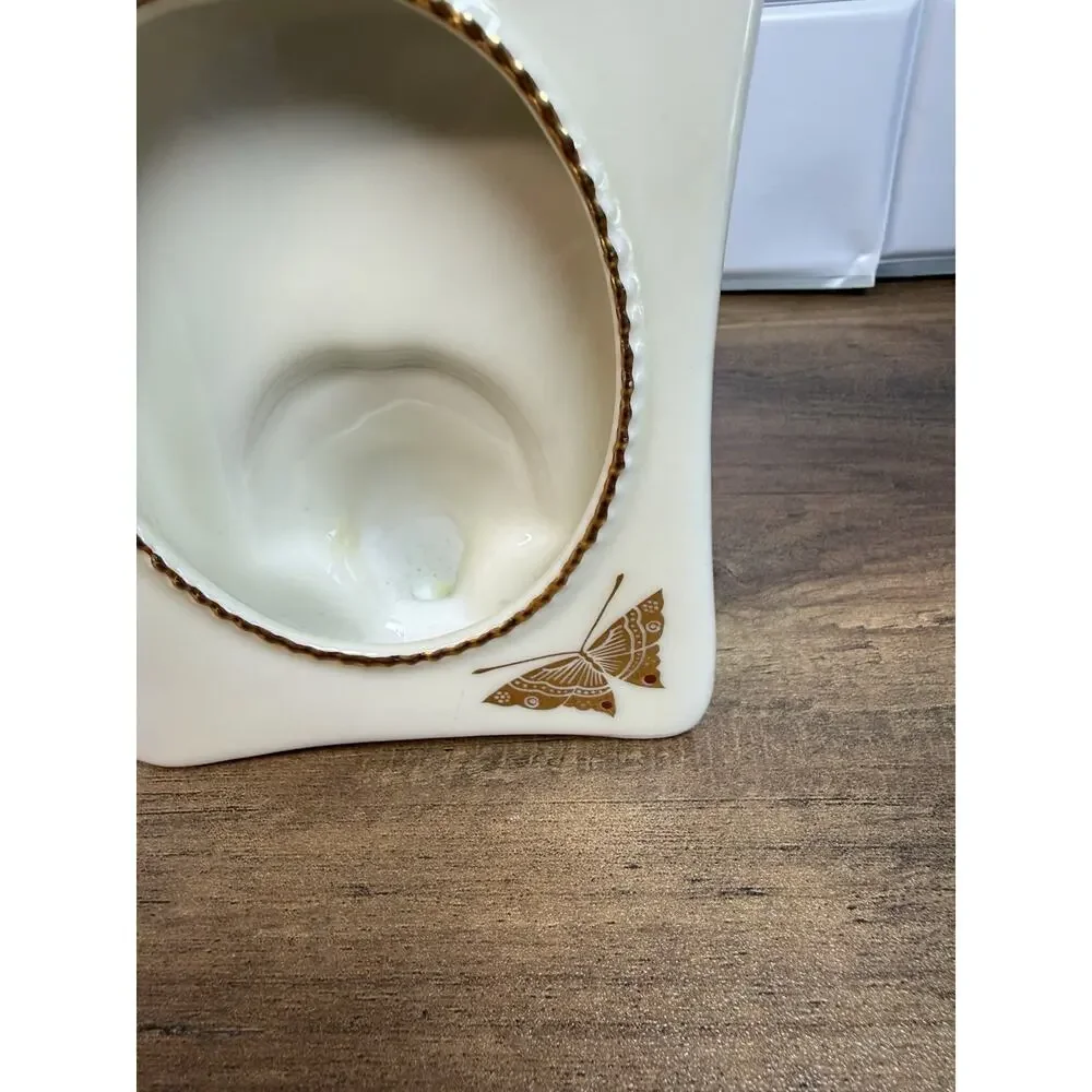 Vintage Porcelain One Piece Photo Frame White Gold Iris Butterfly 3x4”
